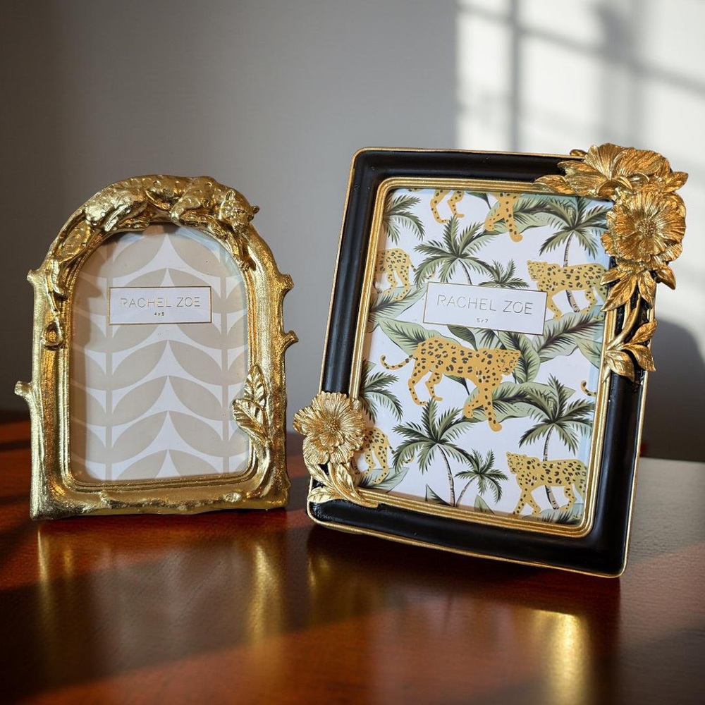 Rachel Zoe NWT Elegant Gold Leopard & Black Gold Tropical Floral Picture Frames